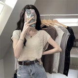 Women Knitwear Summer Hollow out V-neck Sleeveless Knitwear