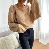 Women Knitted Sweater Autumn and Winter Long Sleeve Solid Color Loose Sweater