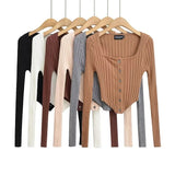 Women Sweater Knit Wear Square Collar Button Sweater Cardigan Top