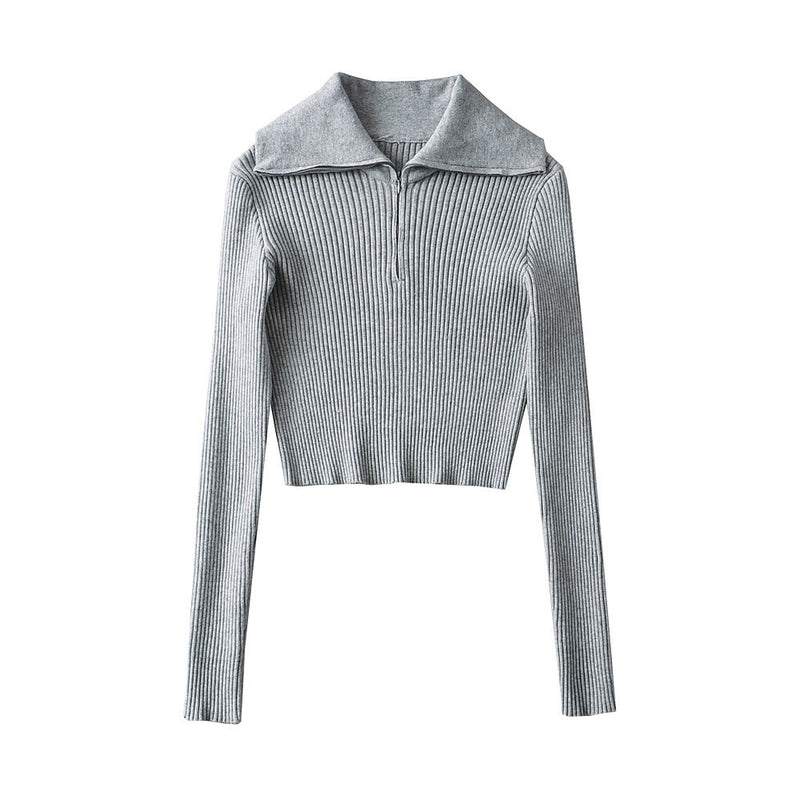 Women Sweater Knitwear Lapel Slim-Fit Underwear Sweater Autumn Winter Retro Half Zipper Casual Pullover