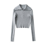 Women Sweater Knitwear Lapel Slim-Fit Underwear Sweater Autumn Winter Retro Half Zipper Casual Pullover