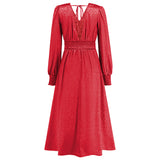 Women Date Dress Autumn and Winter V-neck Bubble Long Sleeve Dress