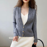 Women Cardigan Sweater Autumn Winter Retro Twist Knitted Cardigan Jacket V-neck Long Sleeve Sweater 8t3102