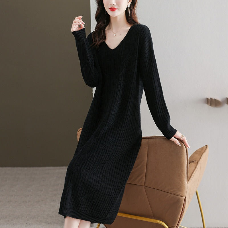 Women Knitwear Spring and Autumn V-neck Mid-Length Sweater Sweater