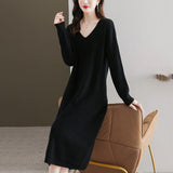 Women Knitwear Spring and Autumn V-neck Mid-Length Sweater Sweater