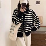 Women Knitwear Autumn and Winter Striped Lapel Double Zipper Sweater Coat Knitted Cardigan
