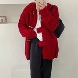 Women Knitted Cardigan Hooded Cable-Knit Sweater Coat Female Autumn and Winter Loose Knitted Cardigan