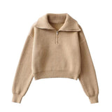 Women Sweater Knitwear Spring and Autumn Sweater Pullover Lapel Long-Sleeve Zipper Loose Bottoming Sweater