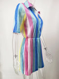 Women's Evening Gown Sexy Loose V-neck Striped Sequined Jumpsuit