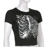 Women T-shirt Retro Black Short-Sleeved T-shirt Summer Crop-Top Short Top