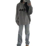 Women Knitwear Autumn and Winter Letter Hooded Sweater Loose Pullover