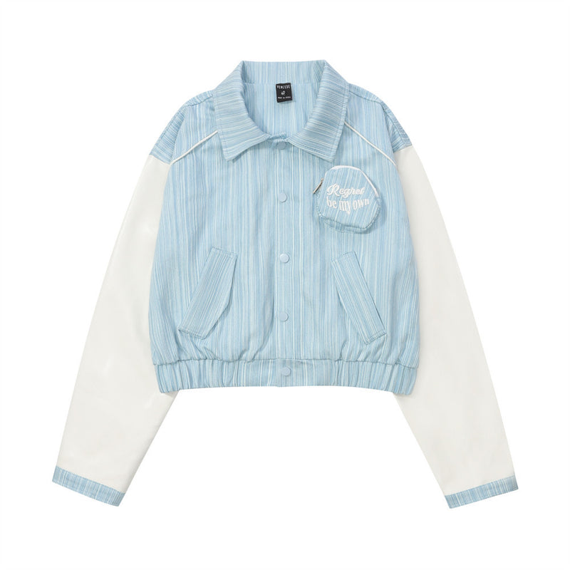 Women Jacket Striped Color Contrast Short Jacket