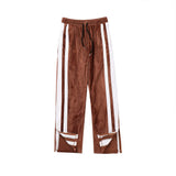 Men Sweatpants Striped Patchwork Casual Pants Zipper Slit Gold Velvet Trousers