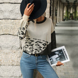 Women Knitted Sweater Fall Color-Blocking Long Sleeve Hollow out Sweater