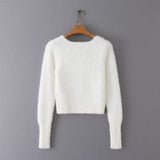 Women Sweater Knitwear Autumn Leisure Sexy Short Plush Square Collar Sweater Sweater