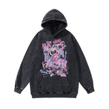 Men Hoodie Retro Punk Cartoon Printed Heavy Wash Hoodie