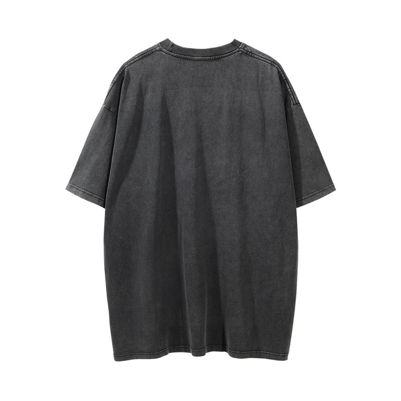 Men Vintage T-Shirt Crowd Print Distressed round Neck Short Sleeve T-shirt