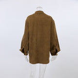 Women Trench Coat Corduroy Coat Autumn and Winter Long Sleeve Retro Long-Sleeved Fleece Sweater