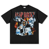 Asap Rocky T Shirts ASAP A $AP ROCKYT-Shirt Men's Loose Small Neckline Short Sleeve