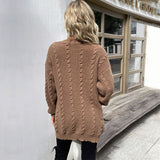 Women Knitted Sweater Autumn Long Sleeve Solid Color Sweater Coat