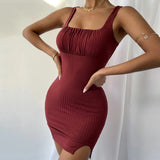 Women Dress Spring and Summer Sexy Slit Slim-Fitting Spaghetti Straps Knitted Dress Hip Skirt