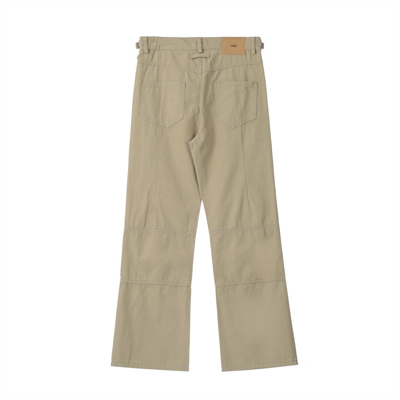 Men Sweatpants Zipper Workwear with Pocket Wide Leg Trousers Loose Stitching Ruffle Straight Casual Pants