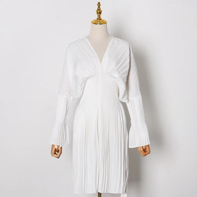 Women Dresses Spring V-neck Long Sleeve Short Dress (Qymy0409)