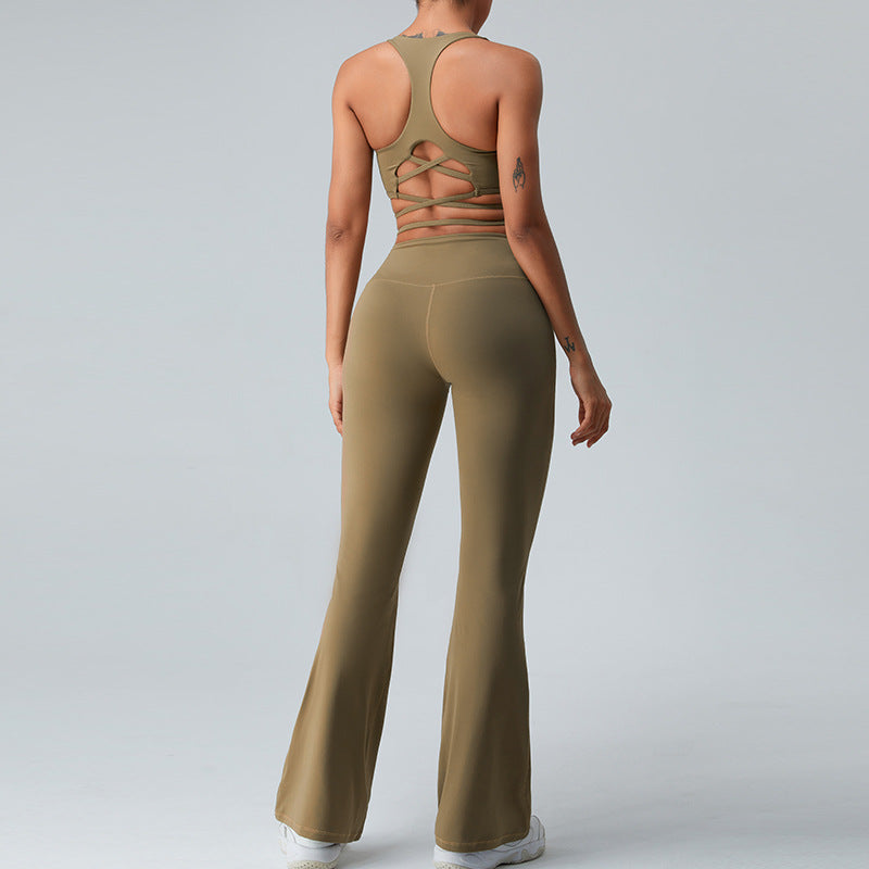 Women Yoga Set Exercise Yoga Clothes Wide Leg Bootleg Pants