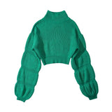 Women Sweater Knitwear Autumn and Winter Turtleneck Puff Sleeve Thick Thread Sweater Loose Long Sleeve Sweater Top