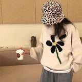 Women Knitted Pullover Autumn Winter Retro round Neck Sweater