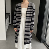 Women Cardigan Sweater Striped Sweater Autumn and Winter Loose-Fitting Long Sleeve Sweater W2361