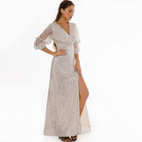 Women Evening Gown Sexy Retro Green Sequins Dress Long Dress
