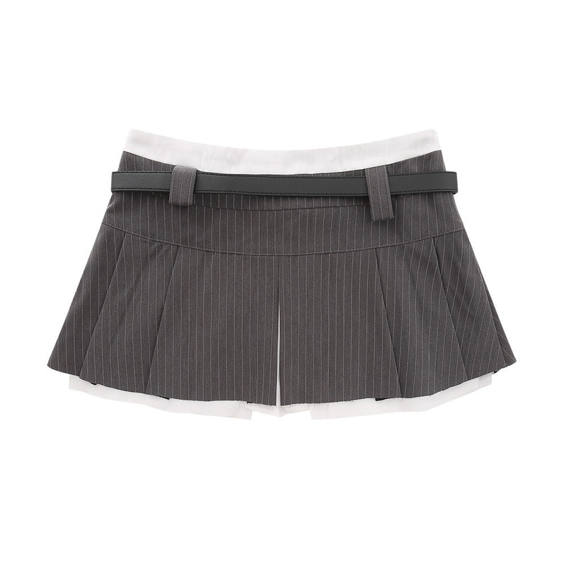 Women Skirt Vertical Pattern Suit Pleated Skirt A- line Miniskirt