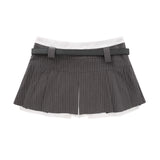 Women Skirt Vertical Pattern Suit Pleated Skirt A- line Miniskirt