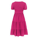 Women Date Dress V-neck Pleated Lace-up Dress