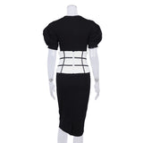 Women Dress round Neck Puff Sleeve Hip Skirt White Short Sleeve Dress