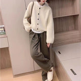 Women Knitted Cardigan Sweater Coat Autumn and Winter Loose round Neck Knitted Cardigan