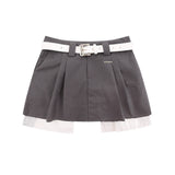 Women Skirt Pleating Suit Skirt with Belt Leisure A- line Skirt
