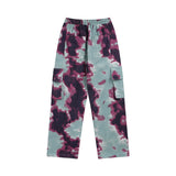 Women Pants Tie-Dyed Floral Print Casual Jumpsuit Loose Straight Wide-Leg Pants