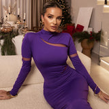 Women Dresses Winter Sexy Cutout Slim Fit Turtleneck Dress