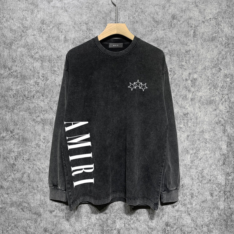 Amiri Long-Sleeve Shirt Stars Pattern Vintage Distressed Long Sleeve T-shirt