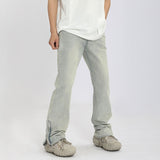 Men Jeans Washed Distressed Side Zipper Jeans