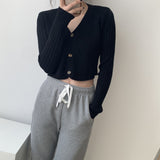 Women Cardigan Sweater V-neck Knitted off-Shoulder Short Long Sleeve Cardigan Spring and Autumn Top 8t8120