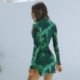 Women Dresse Sexy Mesh Dress Printed Long Sleeve Short Dress