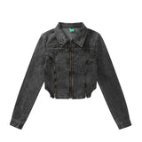 Women Jacket Slim-Fit Double Zipper Split Denim Jacket