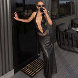 Women Dresses Winter Sexy Backless Hollow out Tied Dress