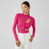Women Sweater Knitwear Autumn Hollow-out Cross Pullover Long Sleeve round Neck Slim Knitted Jumpsuit