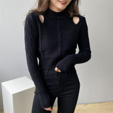 Women Winter Knitted Sweater Sexy Retro Long Sleeve Ripped Autumn 8t8155