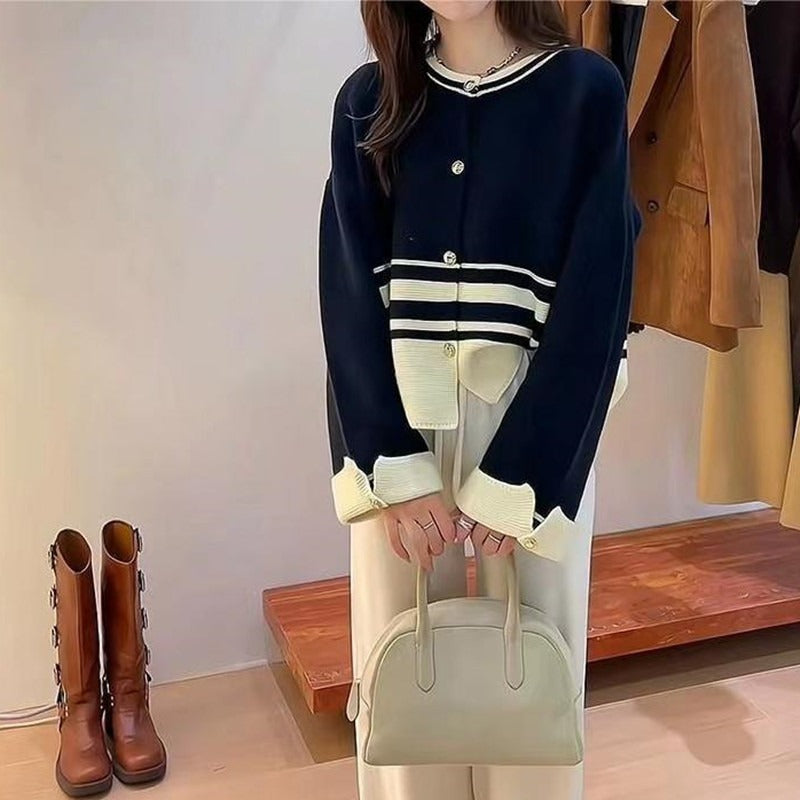 Women Knitwear Autumn and Winter round Neck Sweater Loose Knitted Cardigan