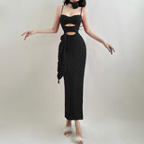 Women Dresses Cutout Sling Dress Spring Summer Slim-Fit Long Dress
